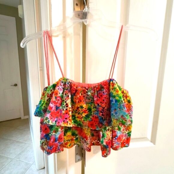 Alice + Olivia Marylynn Ruffle Cropped Top Size 0 - Picture 2 of 9